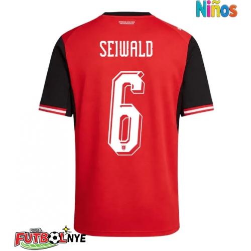 Camiseta Austria Nicolas Seiwald #6 Primera Equipación para niños Mundial 2026 manga corta (+ pantalones cortos)